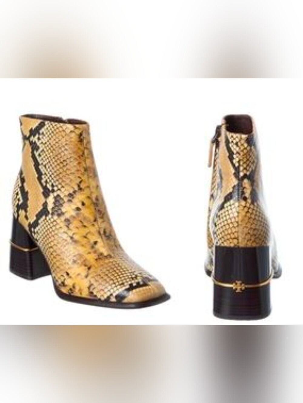 NWT- Tory Burch Yellow Snake-Print Block Heel Leather Ankle Booties-No Box